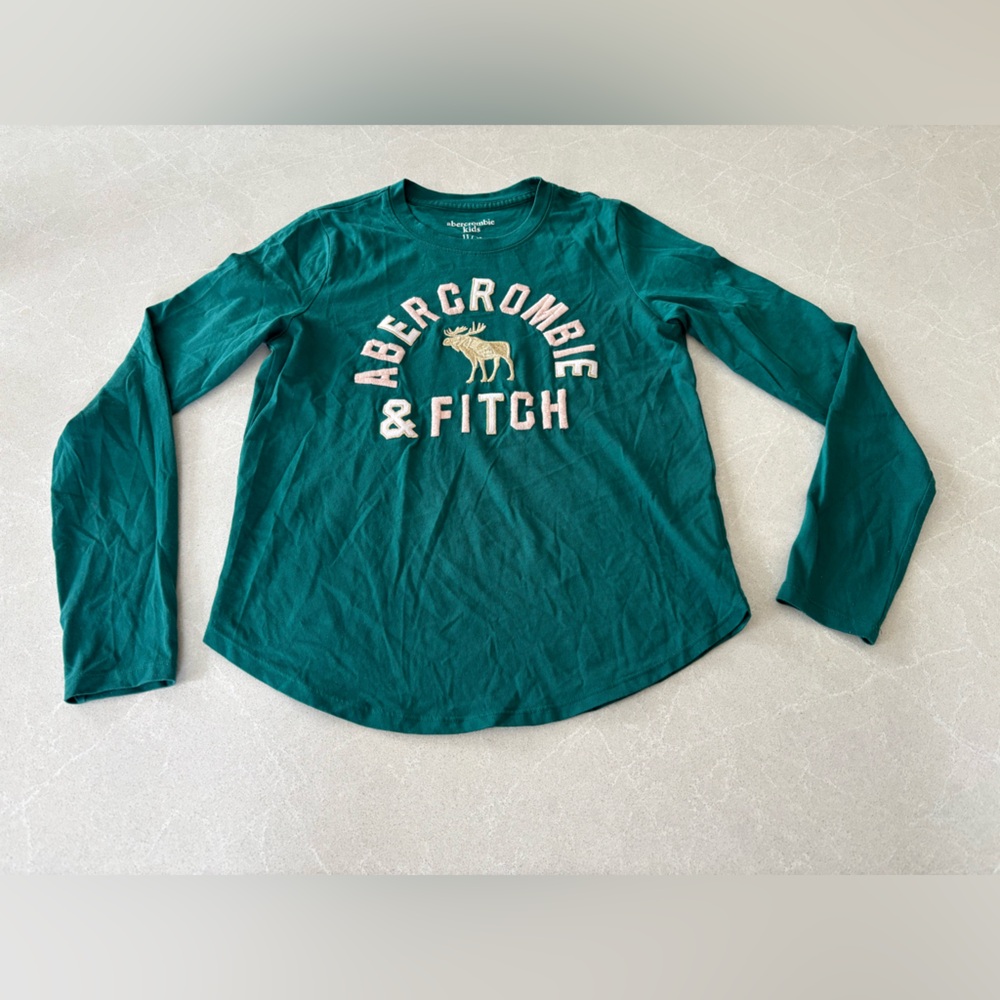 Abercrombie & Fitch Teal Green Long Sleeve Logo Shirt Size 11/12